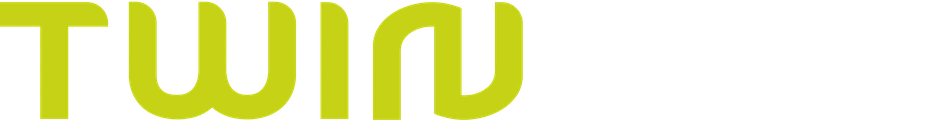 Logo Twindor: limonkowy człon TWIN połączony z białym DOR